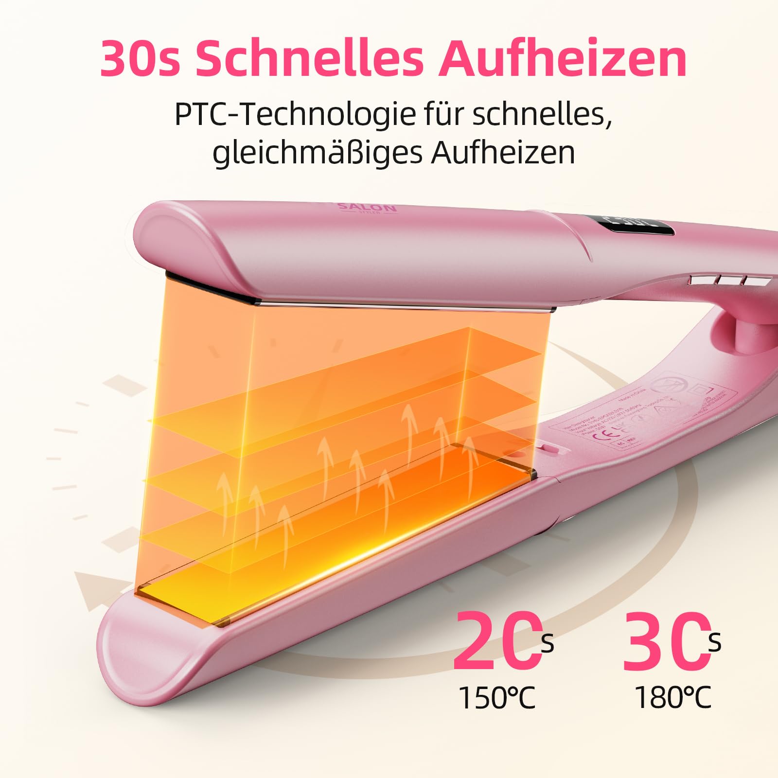 Dekuri 2 in 1 Glätteisen Locken und Glätten, Glatte Titanplatte Haarglätter, 30s Schnellaufheizung, 120-230℃ LED Display, Ionische Haarglätter für Frauen - Rosa