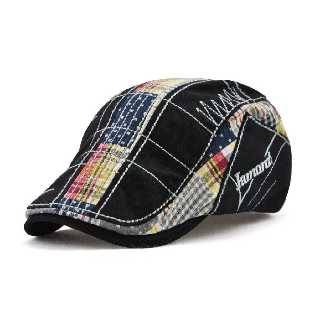 Men's Vintage Plaid Cotton Sun Visor Beret Newsboy Cap Hat Black