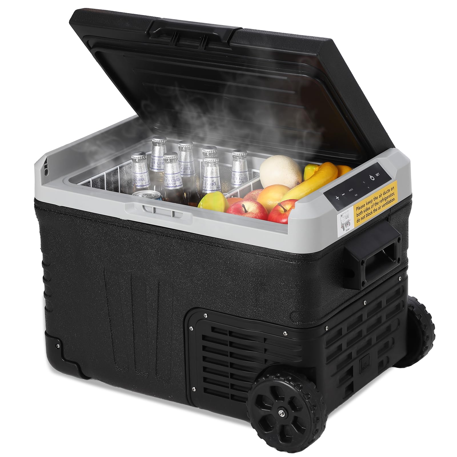12 Volt Refrigerator, 37QT(35L) 12V Car Refrigerator, Portable Fridge Freezer Electric Cooler Dual Zone 12V/24V DC 110-240V AC, -4??68?, Car Fridge with Wheels Baskets for Car, RV, Boat, Camping, Home