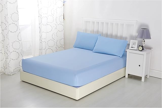 Sonia Moer Super Soft Brushed Microfibre Fitted Sheet - Non Iron Breathable Hypoallergenic Bottom Sheet with Strong Elastic Hem- Double/Sky Blue