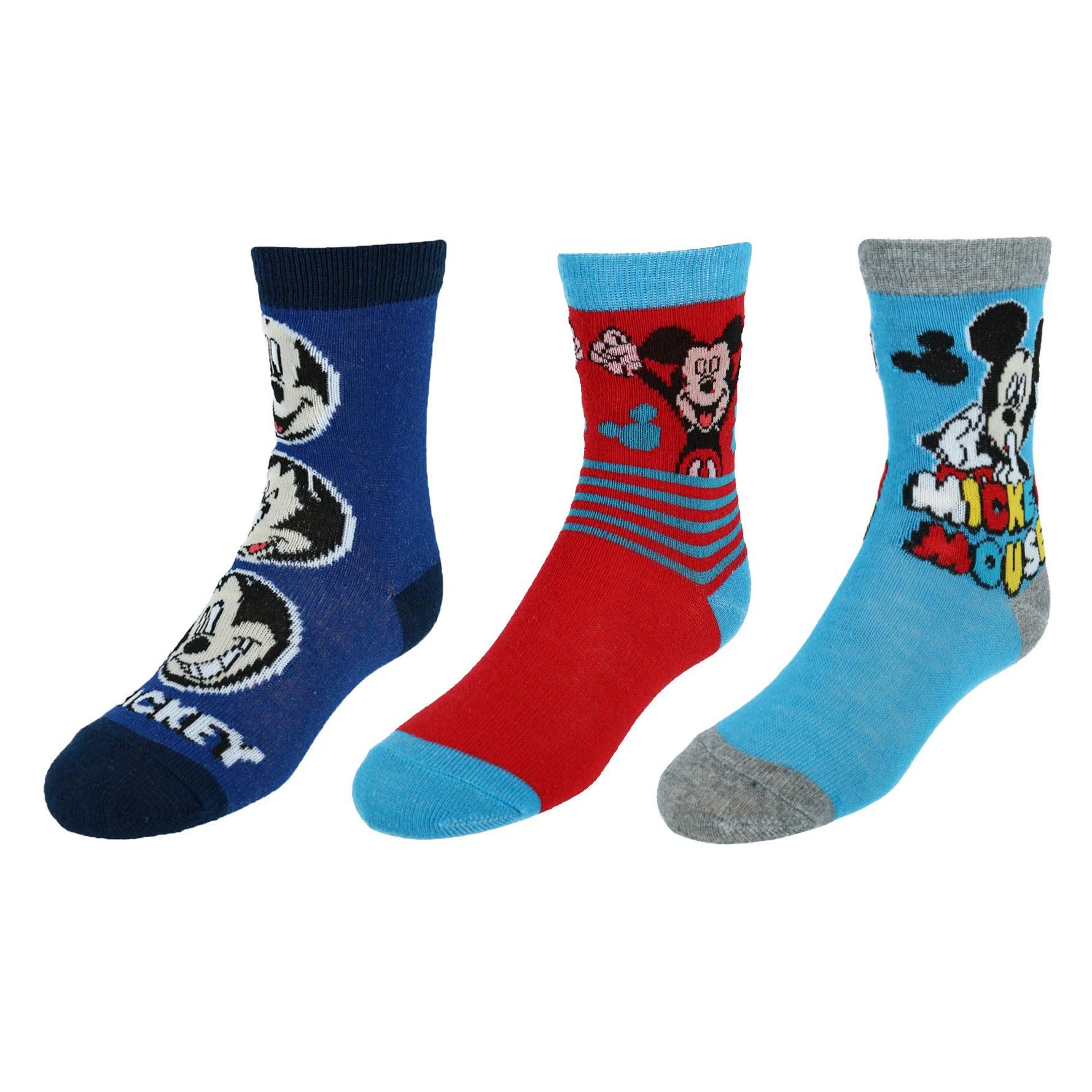 Disney Boy's Mickey Mouse Crew Socks (3 Pair Pack), Medium, Blue
