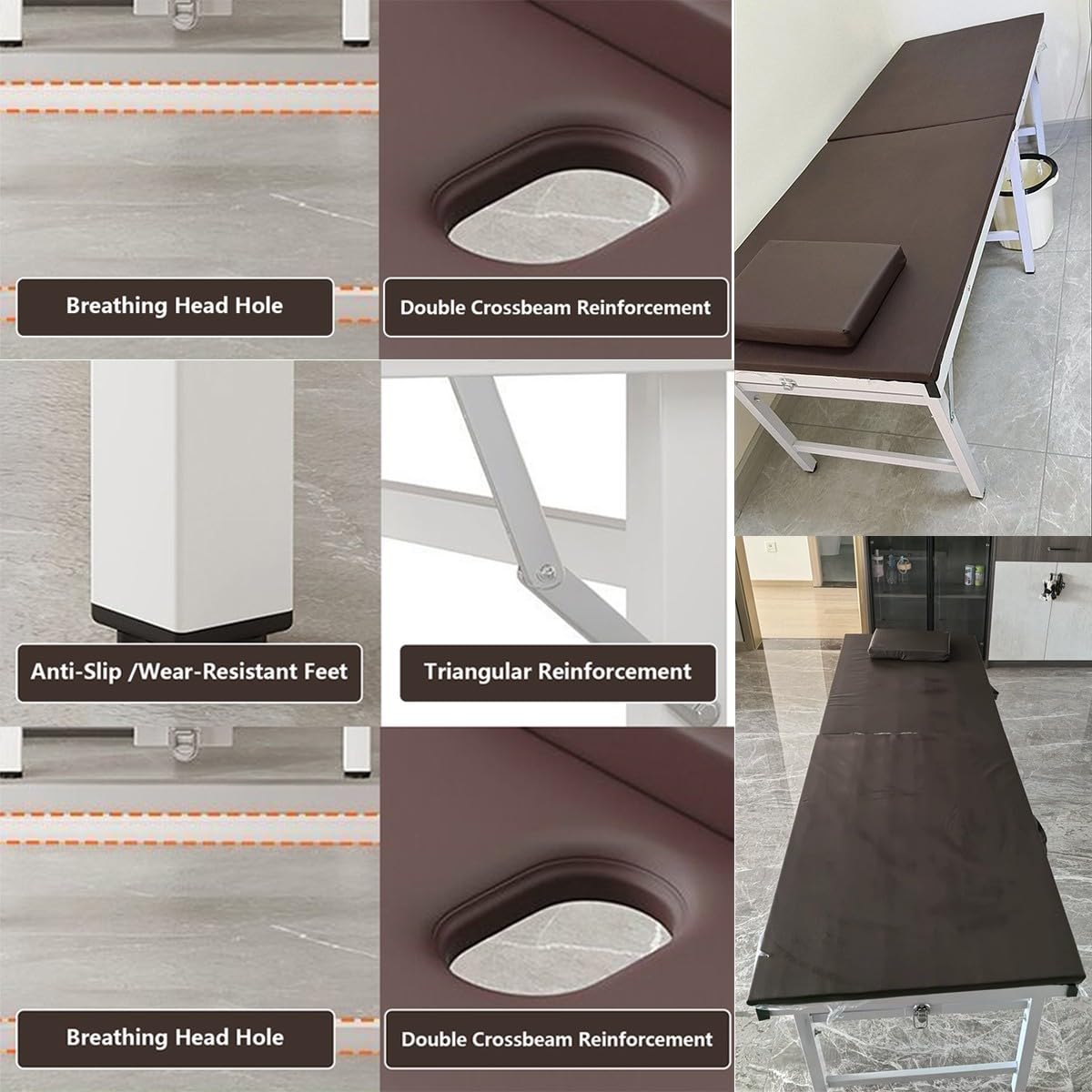 Massageliege Metall, Massagetisch Klappbar Stabil, bis zu 200 kg, Kunstleder und Kopfstütze, Tasche, 180x60x60/185x70x60CM