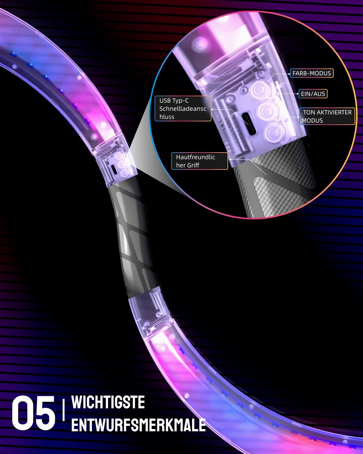 Żonglerskie magiczne laski LED w kształcie