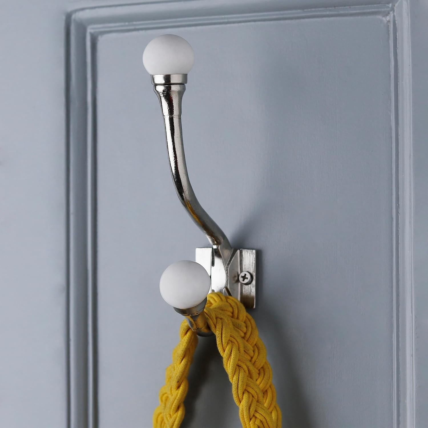 Indian Shelf 6 Pieces Exclusive Ceramic Heavy Duty Decorative Double Wall Hooks for Hanging Coats, Jackets, Leash, Hat, Towel, Backpack, Purse, Handbag for Entryway Décors :White