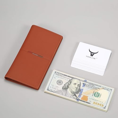 Miniatura 2 de HISCOW Cartera larga de cuero delgada para hombres y mujeres, piel de becerro italiana, cartera de bolsillo en el pecho para chequera, tarjetas de