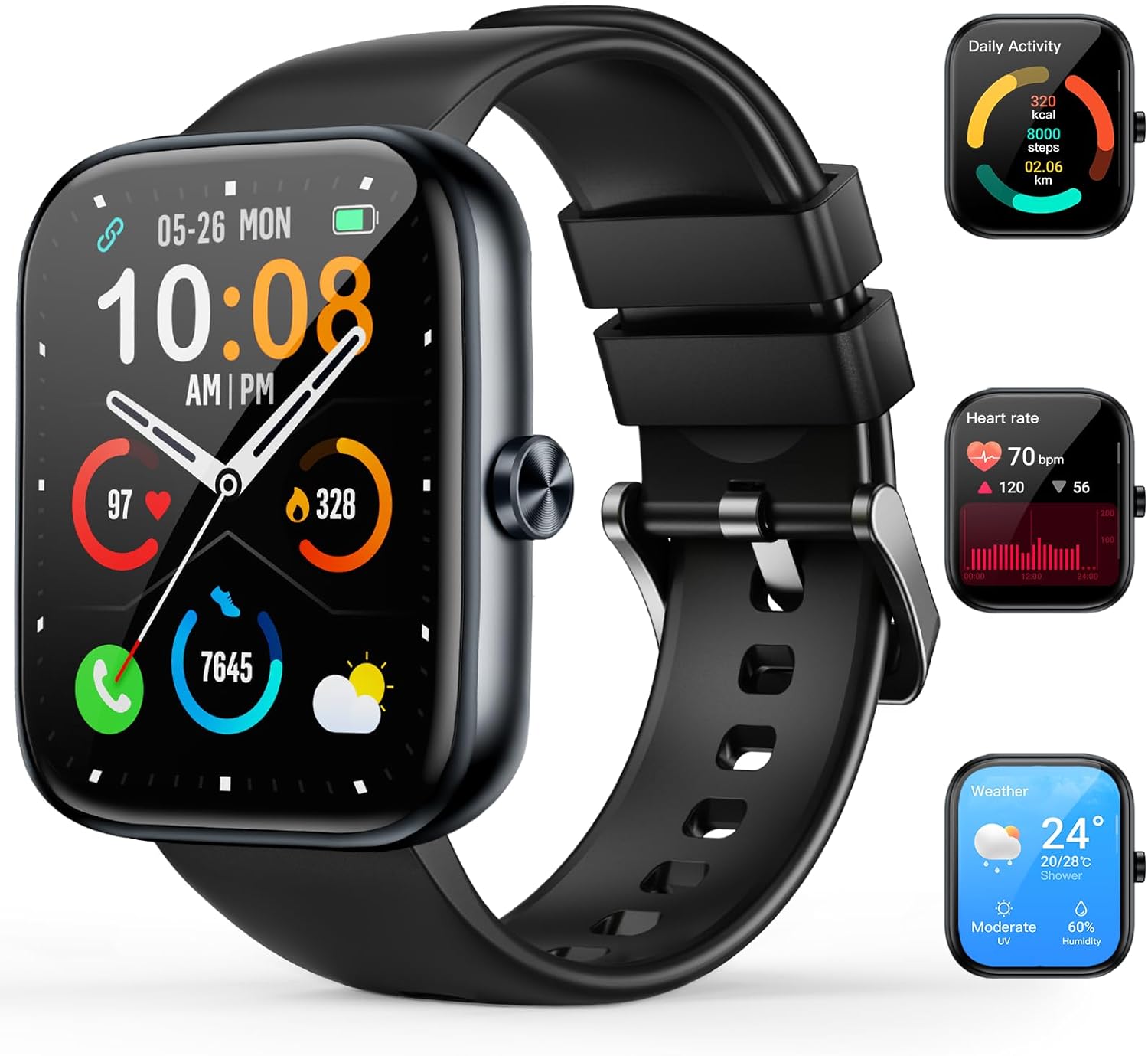 Smartwatch for Men Women(Answer/Make Call), 1.83″ HD Touch Screen Smartwatch with Heart Rate/Sleep/Spo2 Monitor, Pedometer, IP68 Waterproof, 110+ Sport Modes, Fitness Tracker for Android iOS, Black Smartwatch for Men Women(Answer/Make Call), 1.83″ HD Touch Screen Smartwatch with Heart Rate/Sleep/Spo2 Monitor, Pedometer, IP68 Waterproof, 110+ Sport Modes, Fitness Tracker for Android iOS, Black
