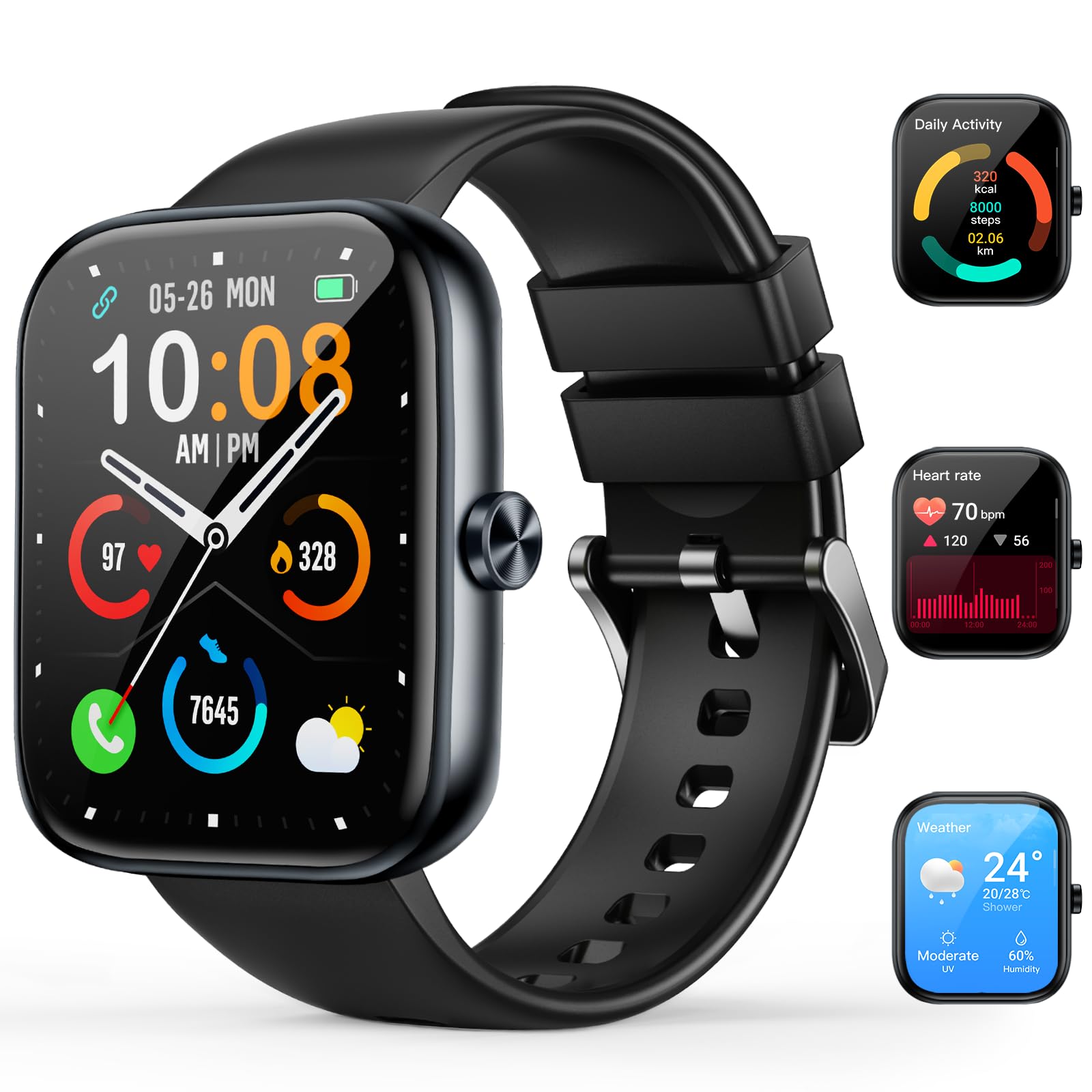 Reloj inteligente Bluetooth, pantalla HD, 110+ modos deportivos, monitoreo de salud, IP68, para Android/iOS.