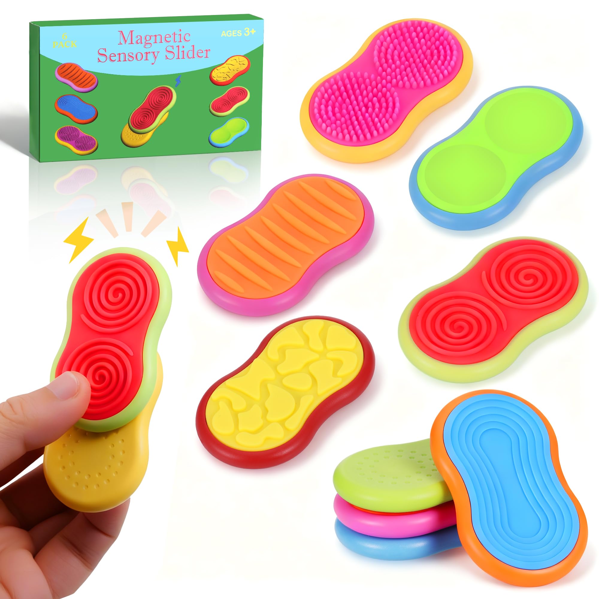 Kssvzz Fidget Toys, 6 Stück Magnetische Slider Sensory Toys für Autismus & ADHS, Stressabbau Sensorik Anti Stress Spielzeug für Erwachsene und Kinder, Ruhiges Fidget Toy zur Konzentration
