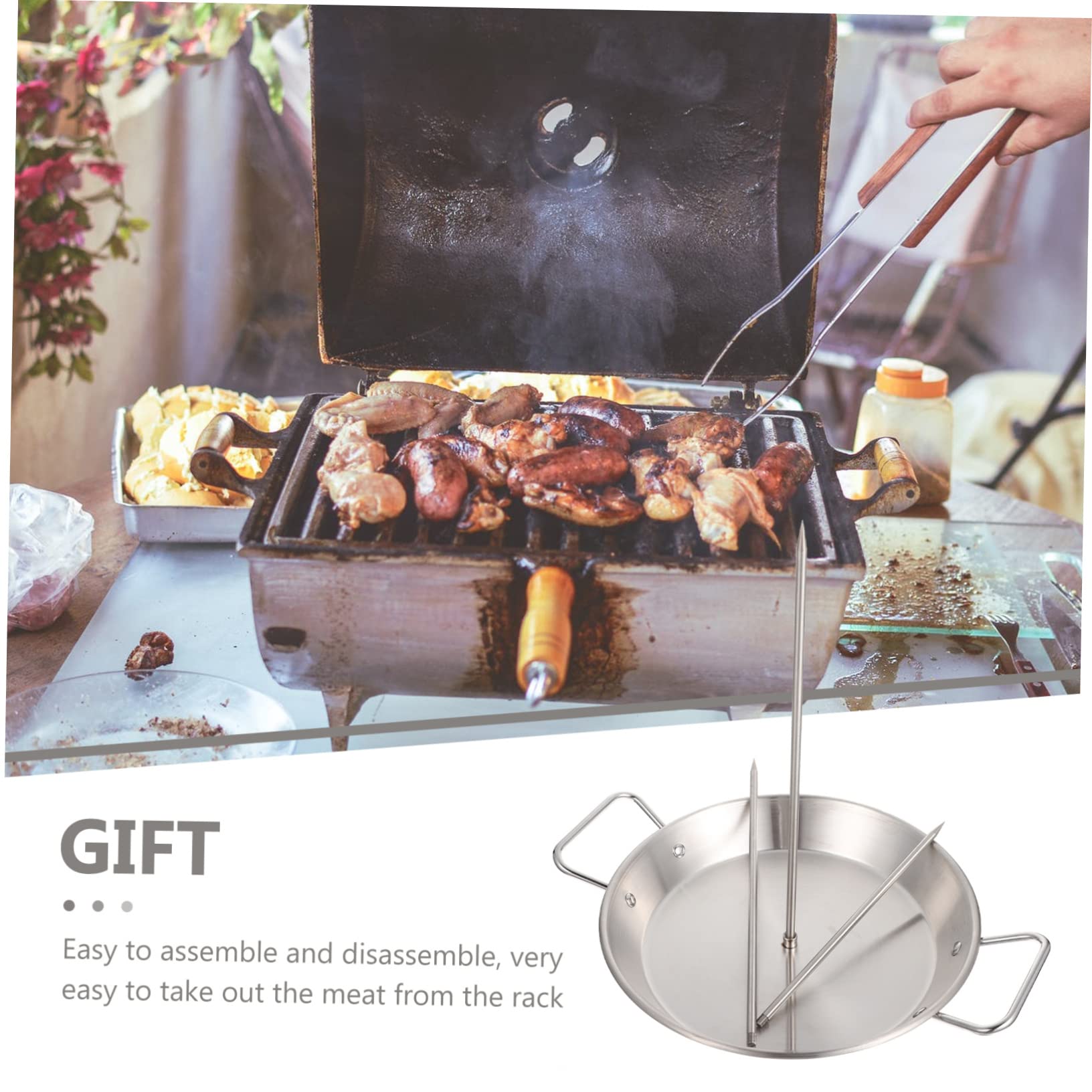 ibasenice Parrilla para Barbacoa Portátil de Acero Inoxidable Diseño Ergonómico y Desmontable, Adecuado para Asar Pollo y Pavo en Exteriores y BBQ