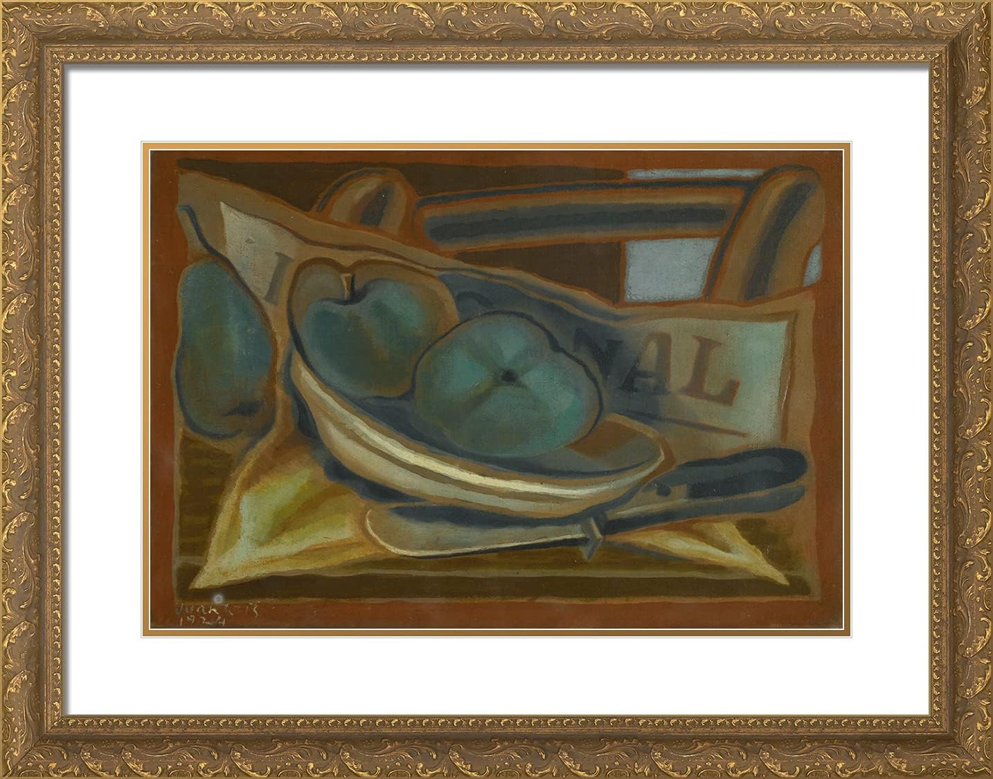 ArtDirect Gris, Juan 24x19 Gold Ornate Framed Art Print with Double Matting Titled: Still Life Fruit ll