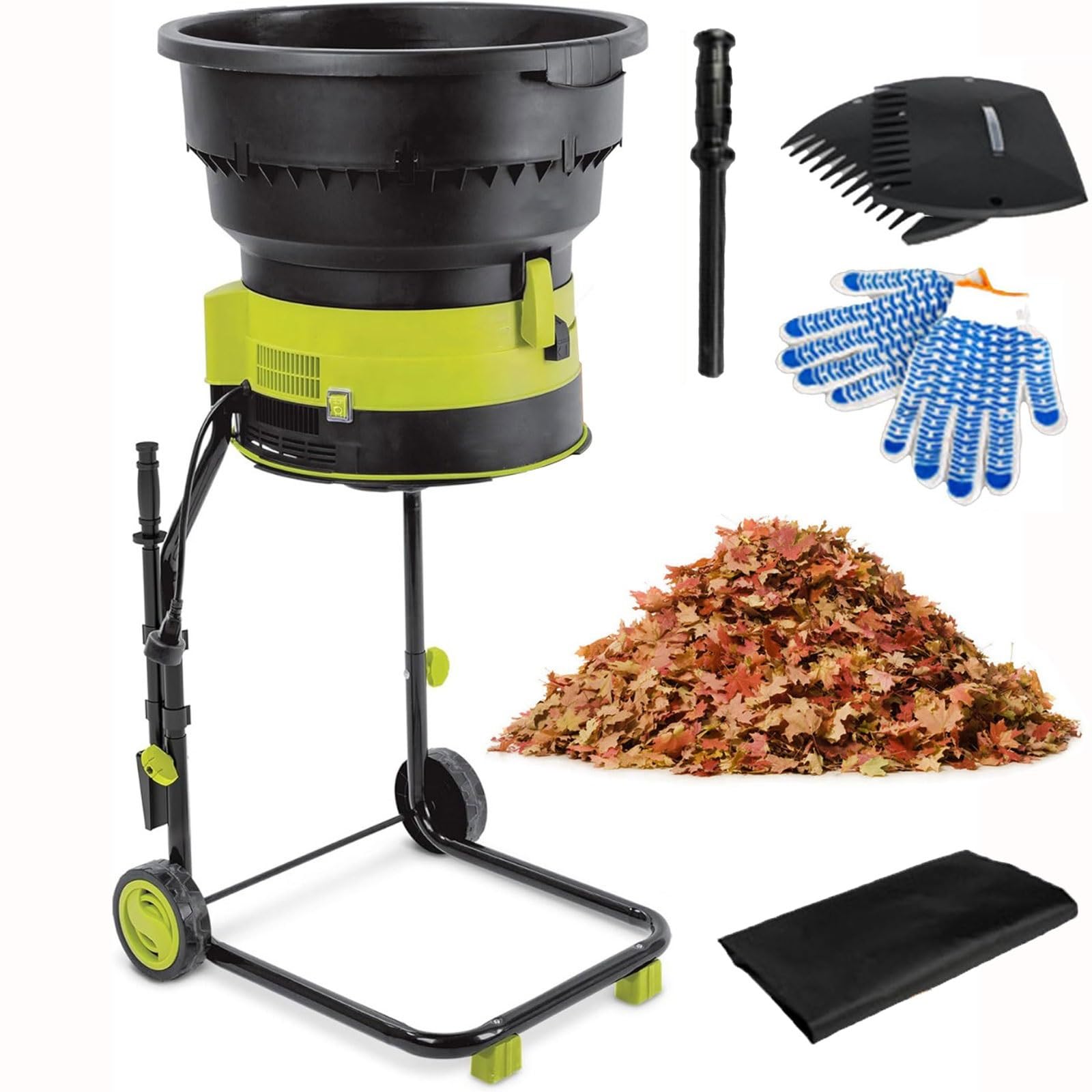 QYOEGSQ Electric Leaf Mulcher Compost Shredder,2500W Garden Leaf Crusher with Wheels and Storage Bag,8000rpm Electric Chipper with 30M power cord,for Yard Cleanup,Composting