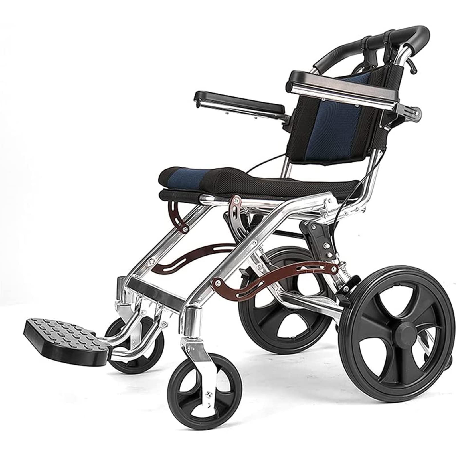 Silla de ruedas de viaje ultraligera, silla de ruedas plegable de aluminio propulsada por asistente con frenos de asistente, silla de viaje de tránsito portátil para personas mayores discapacitadas,