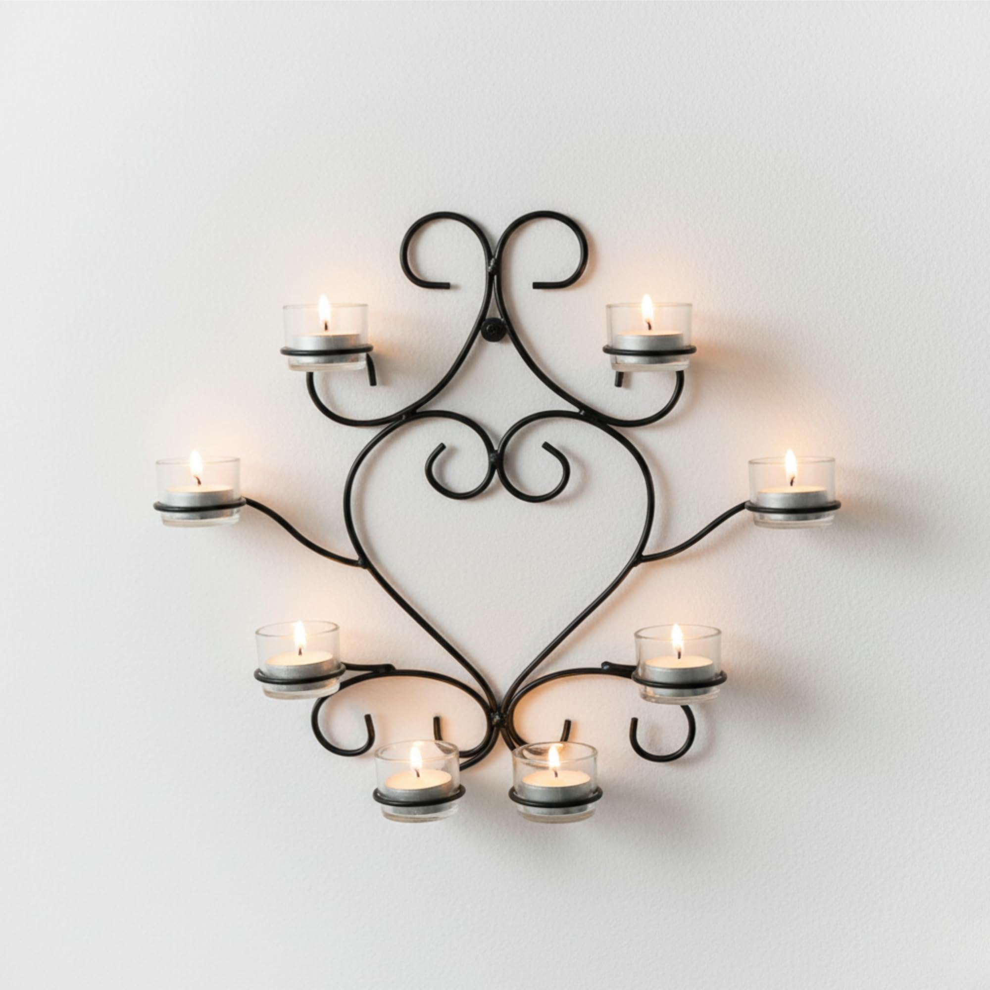 Artistic Heart Iron Wall-Mounted Tea Light Holder with 8 Glass Candle Cups-image-21