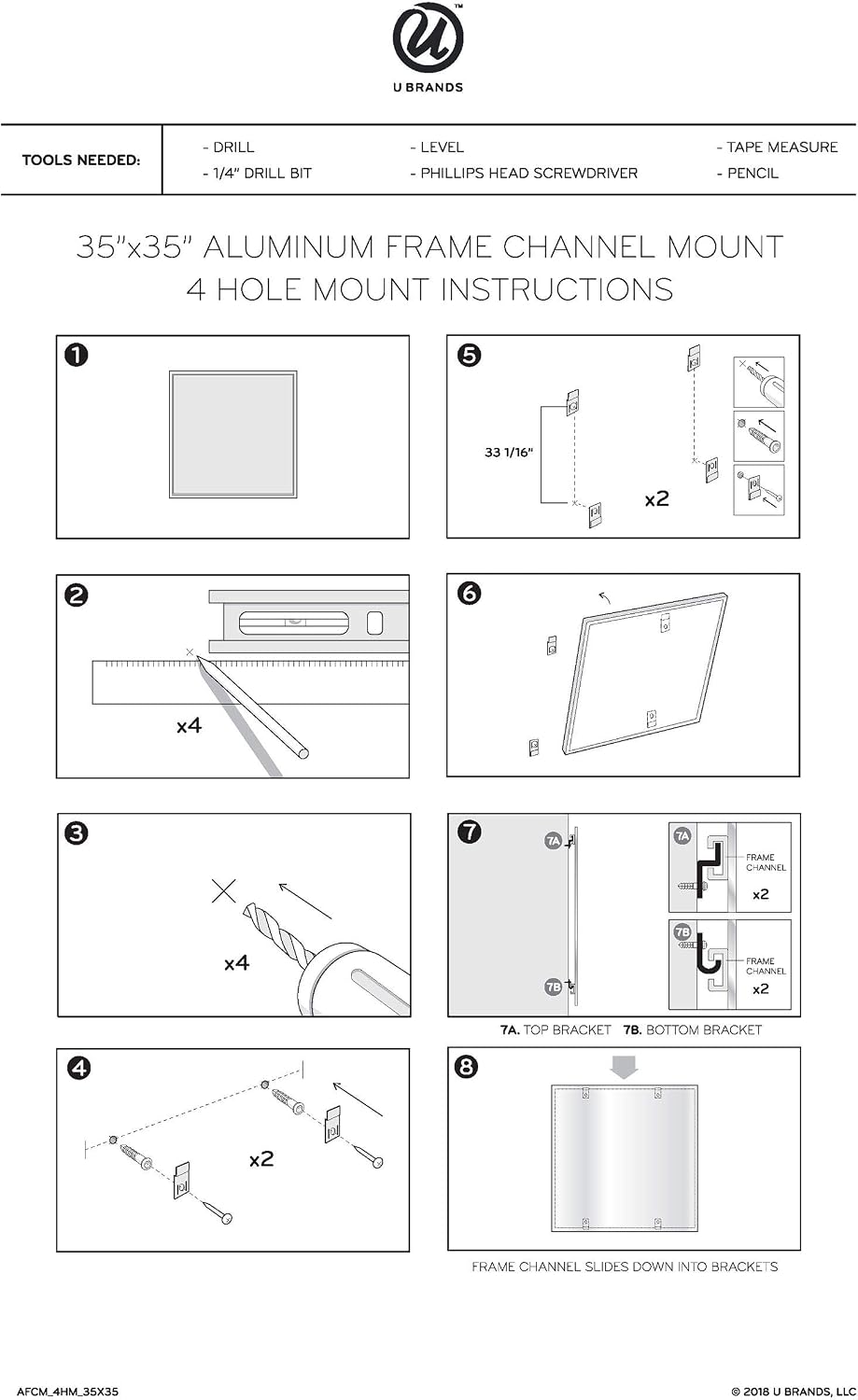 U Brands PINIT Magnetic Dry Erase White Board, Black Aluminum Frame with Pin Strips Across The Top and Bottom (24" W x 18" H)