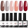 modelones Gel Nail Polish Set, 6 Colors Nude Pink Gel Polish Kit Nude Red Brown Nail Polish Gel Spring Pastel Gel Nail Kit Soak Off Classic Gray Nail Art Holiday Manicure Gifts for Women Girls