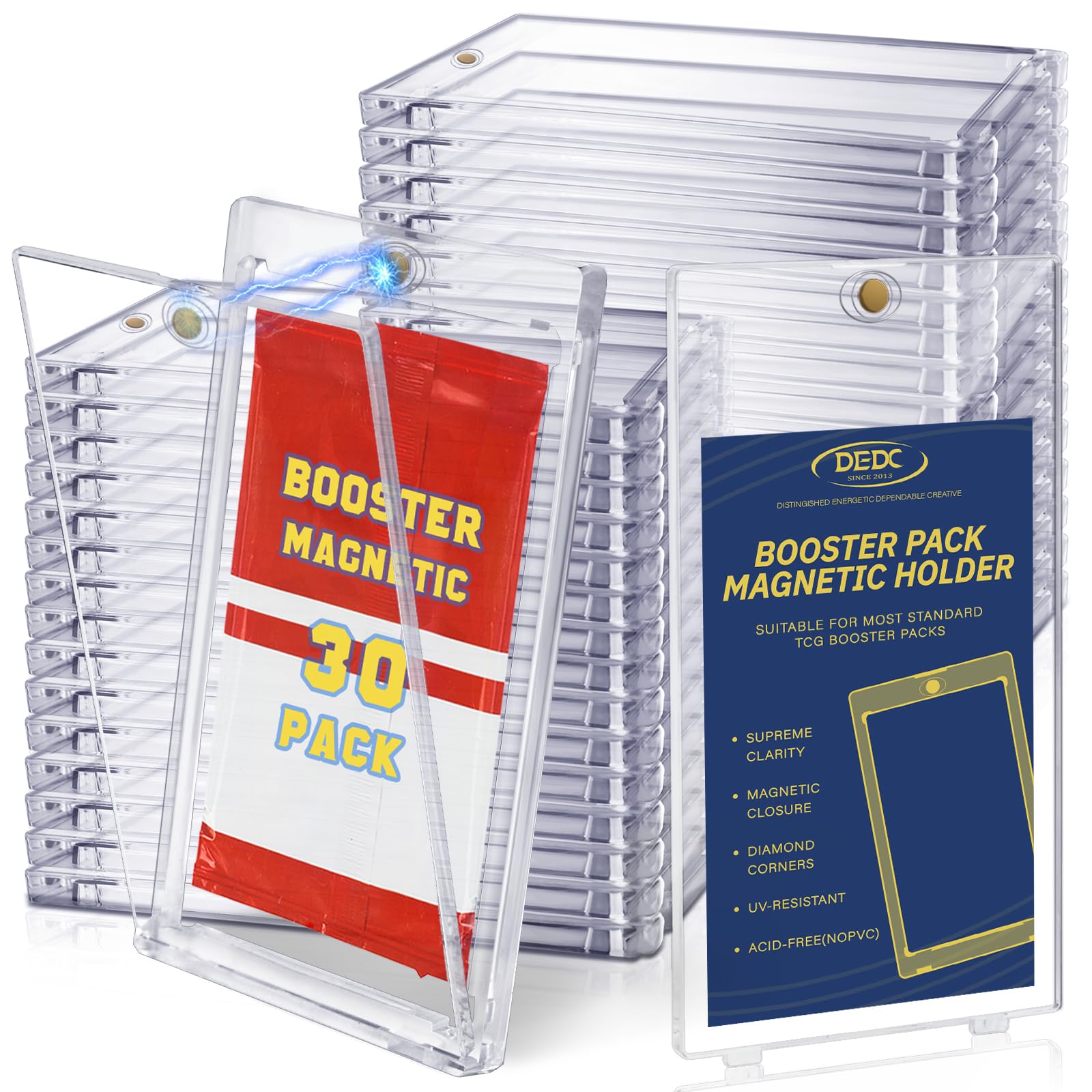 DEDC Confezione da 30 buste protettive per carte di credito One Touch, con supporto magnetico UV