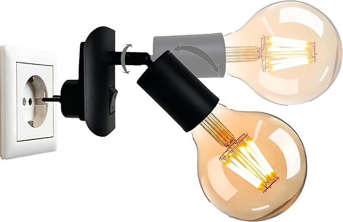 Trango Trango stekkerlamp 11-059A incl. 1x 4 watt 2500K goud warmwit E27 LED-lamp in mat zwart *ANNA* fittinglamp, leeslamp, nachtlampje, wandlamp, keukenlamp, stekkerlamp