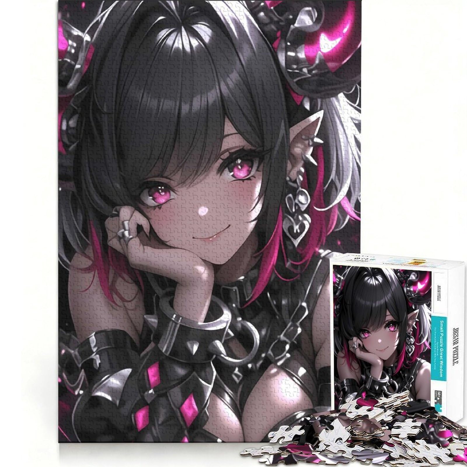 1000 Piece Jigsaw Puzzles for Adults Demon Anime Girl with Pink Highlights, Family Games, Staycation Kill Time, Unique Birthday And Xmas Gifts 38x52cm