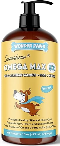 Wonder Paws Aceite de Pescado para Perros - Omega 3 para Perros de Salmón de Alaska, Bacalao y Aceite de Krill - Ácidos Grasos EPA DHA - Menos Muda