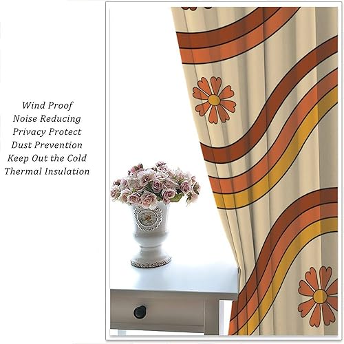 Miniatura 5 de Cortinas florales estilo retro de los años 70, diseño de flores onduladas hippie, decoración con bolsillo para barra, cortinas de ventana para