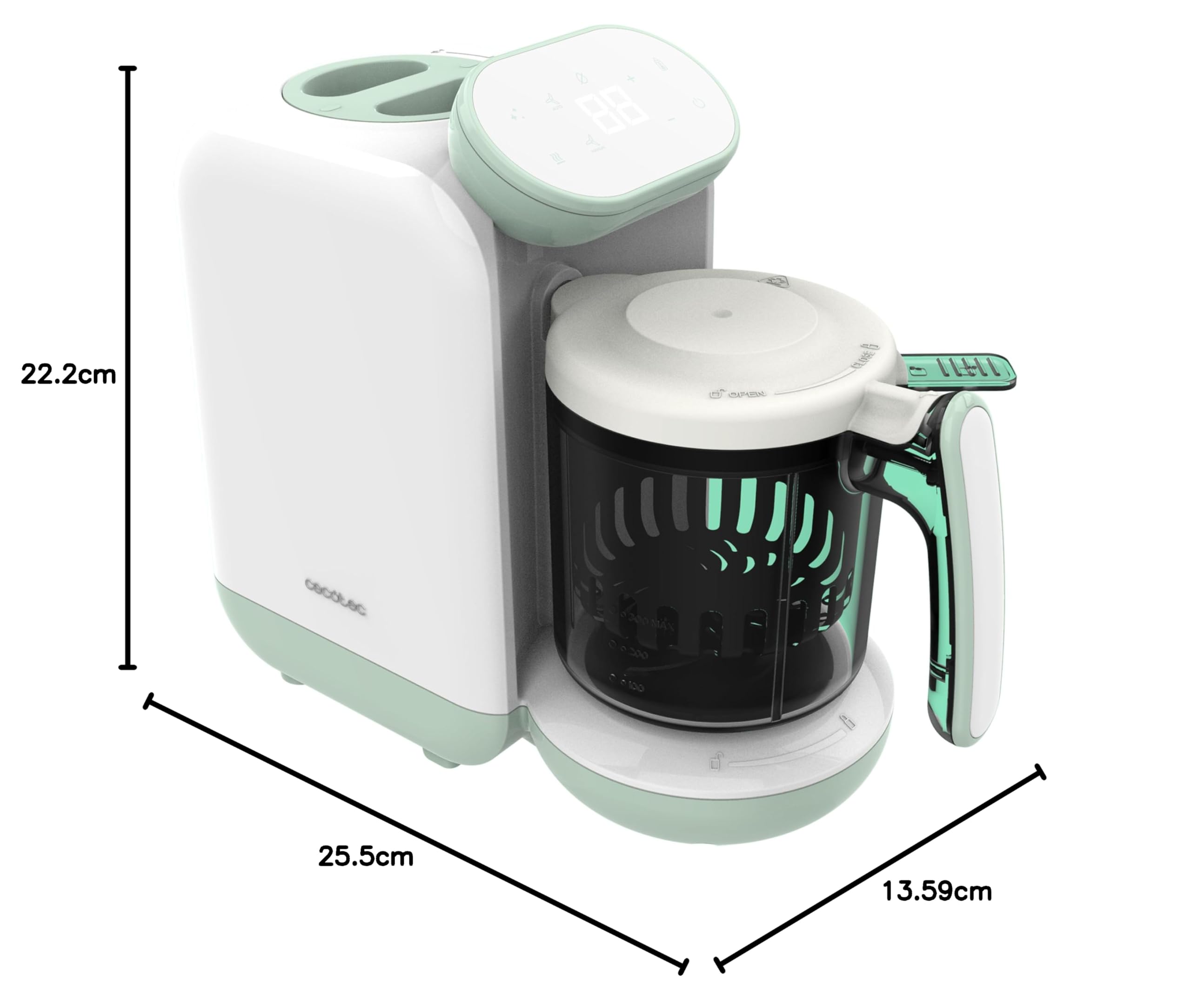Cecotec Robot de Cocina Bebé, Procesador de Alimentos Nana BabyCare FoodProcessor. Hierve, Tritura, Esteriliza y Calienta Biberones, sin BPA, Apto para Frutas, Verduras y Carnes, Incluye Recetario
