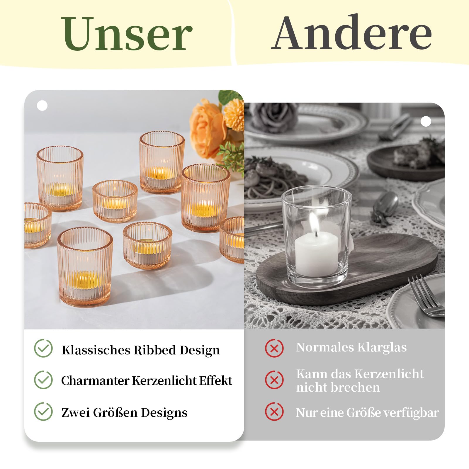 Glasseam Teelichtgläser Gold Teelichthalter Glas: 24er Set Teelichtglas Gerippt Teelicht Gläser für Tischdeko Klein Kerzengläser Votivkerzenhalter für Tisch Weihnachten Hochzeit Deko