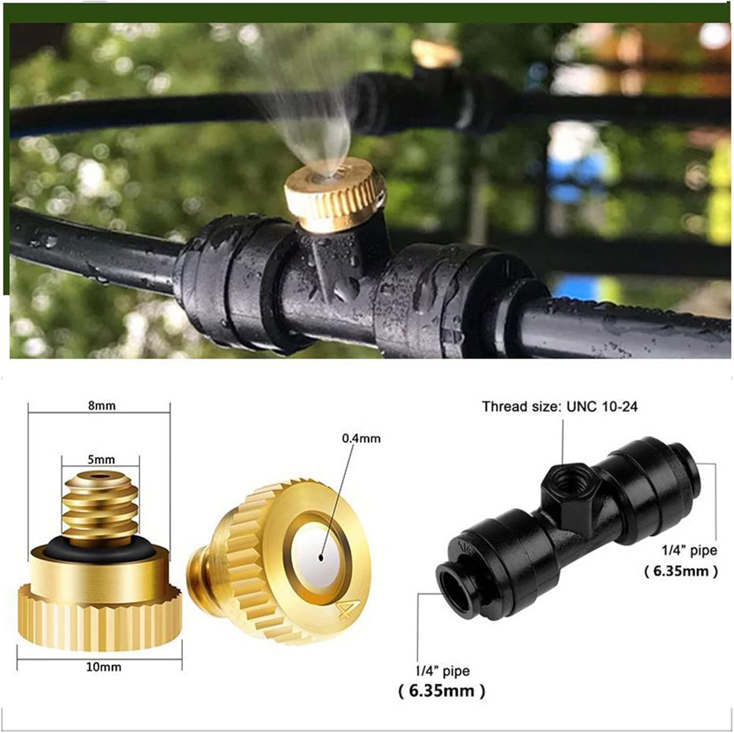 Misting Cooling System, Pre-Assembled Misting Kit, Misting Line + Brass Mist Nozzles + a Brass Adapter(3/4") Outdoor Mister for Patio Garden Greenhouse Trampoline Sprinkle ( Color : Black , Size : 9m/