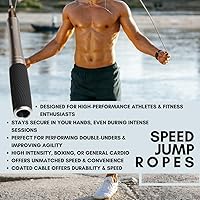 Vista 8 de Hyperwear Cuerda de saltar de velocidad ajustable: cabezal autoblocante patentado, colgadores de aluminio con agarres de silicona moleteados