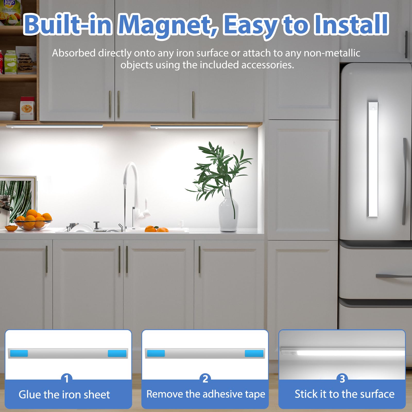 Ylatoial Luce Armadio LED, Armadio Led con Sensore di Movimento, USB Ricaricabile Magnetica Lampada, Dimmerabile Luce Led Sottopensile per Cucina Scale Corridoio Bagno Garage