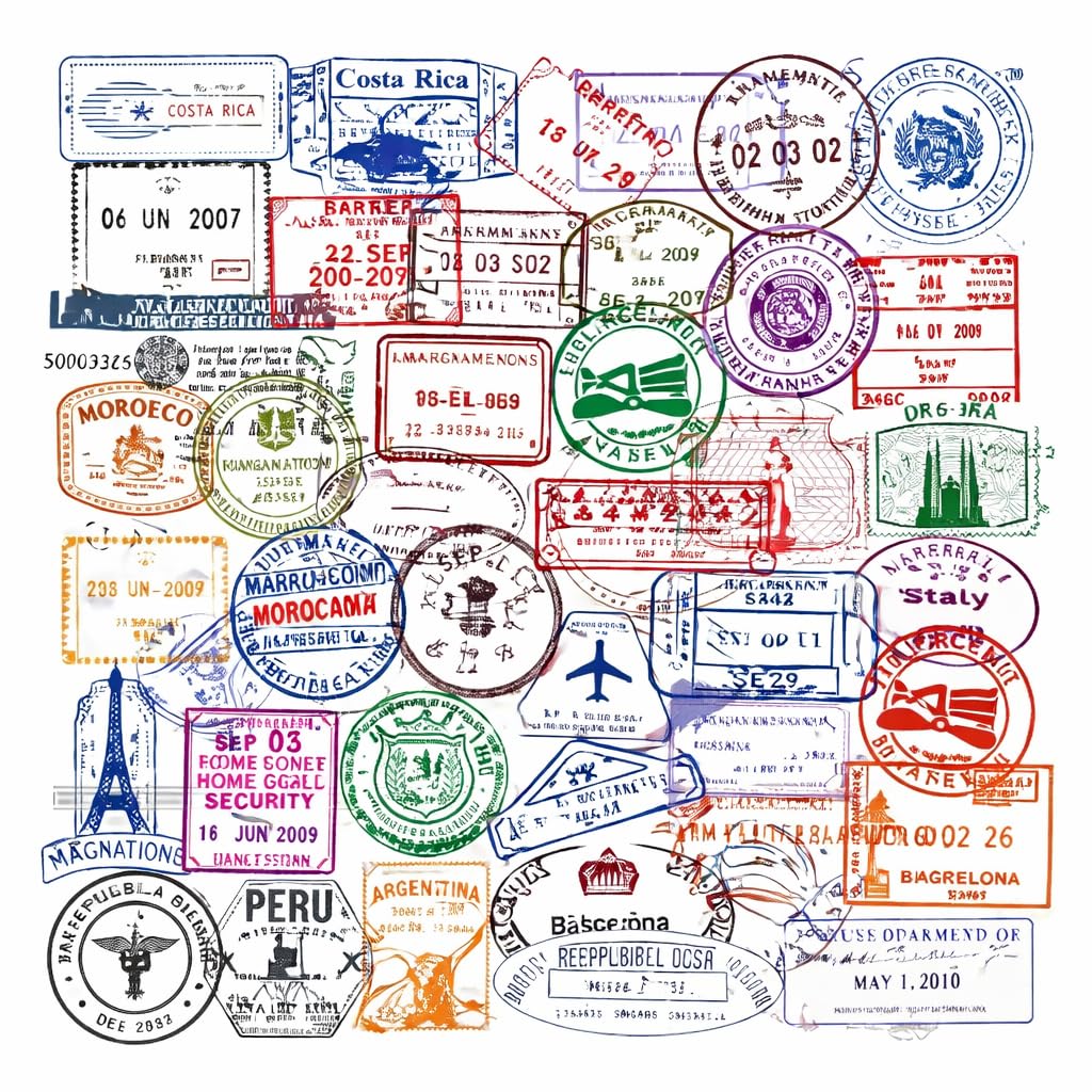 50 Pcs Retro Stamp Postmark Theme Stickers,Waterproof Transparent Retro Postmark Stickers for Scrapbooking, Journal, Envelope, Laptop, Water Bottle, Suitcase, Aesthetic DIY Crafts