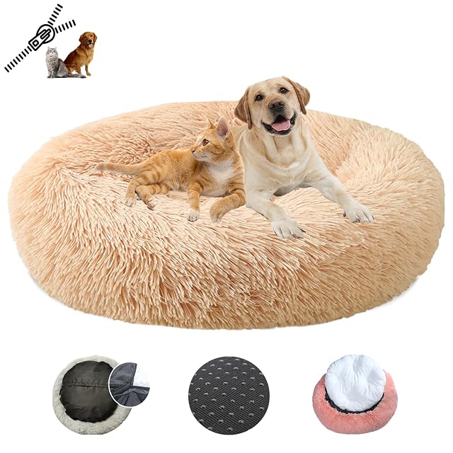 LRHRHR Cama para Perros, Redonda Camas para Mascotas con Parte Inferior Antideslizante