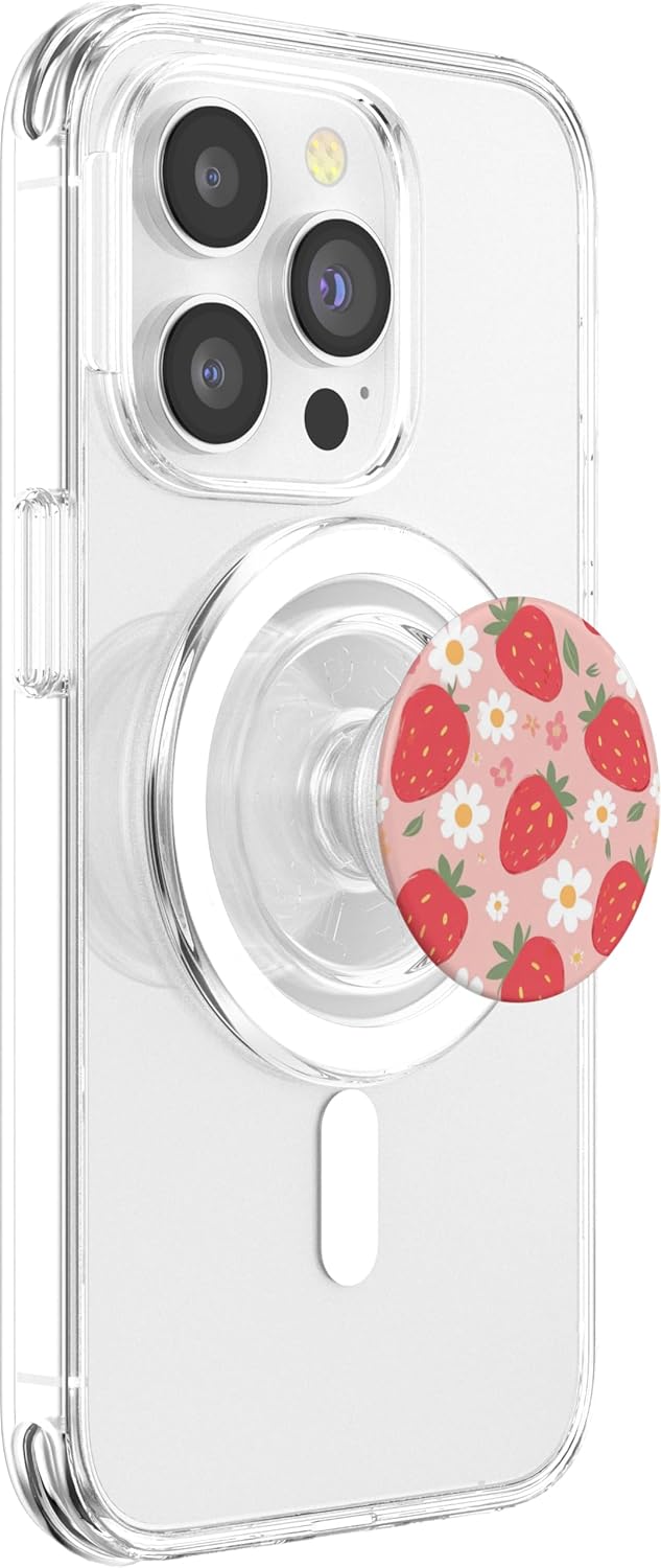 Pink Strawberry Daisy Pattern PopSockets PopGrip for MagSafe