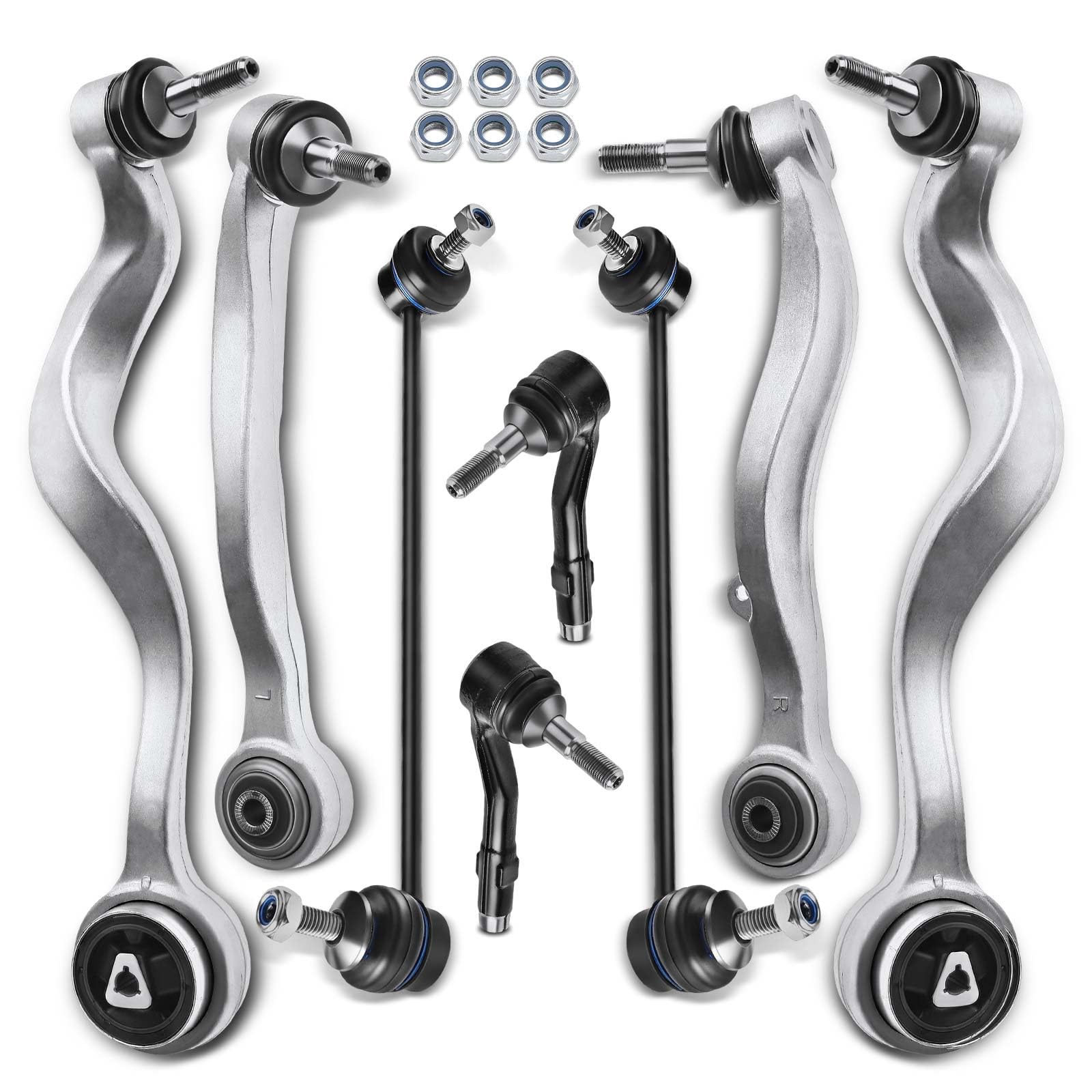 Frankberg 4 brazos de control + 2 bieletas estabilizadoras + 2 extremos de | eje delantero, 31126760181; Compatible con: Serie 5 E60, Serie 5 Touring E61