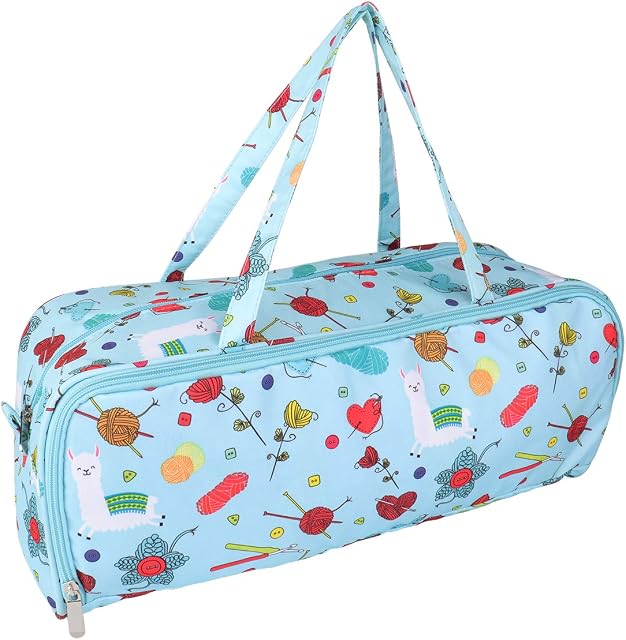 Coopay Lightweight Knitting Bag, Large Yarn Holder Wool Storage Bag, With Zipper Compartment for Extra Long Knitting Needles, Crochet Hooks and Accessories, Sheep Craft Tote With Side Pocket