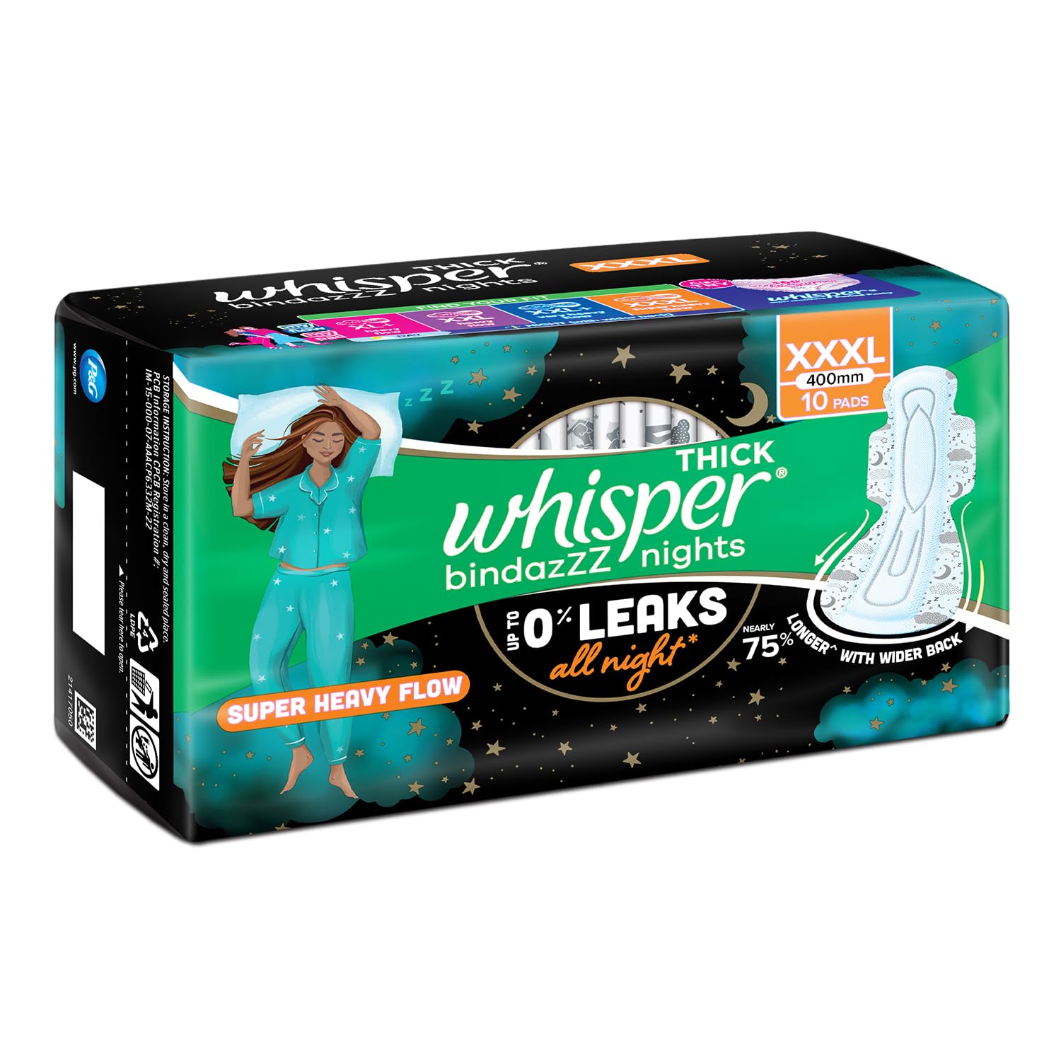 Whisper Ultra Nights XXXL 10 podkładek – podpaski higieniczne Bindazz Night
