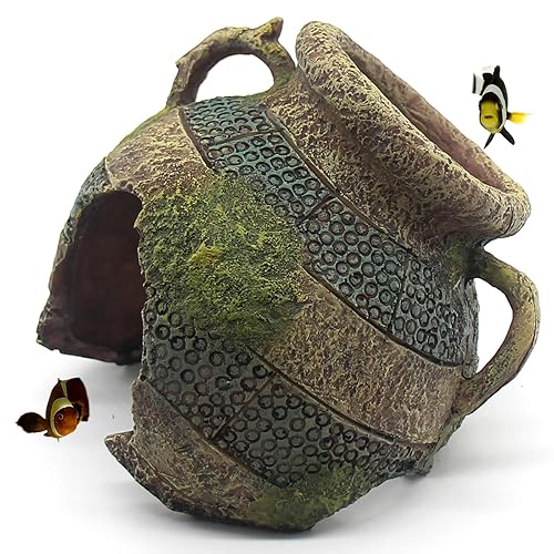 relaqcc Aquarium Decor Ruins Leaning Vase Hideaway Cave, Betta Fish