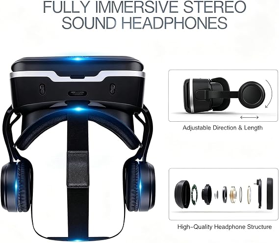 VR Headset with Controller, VR Glasses, Virtual Reality Headsets 110° FOV, Anti-Blue Light Lenses, 3D Virtual Reality Viewer for Watch Movies & Video Games, Support 4.7-6” Smartphone,Black