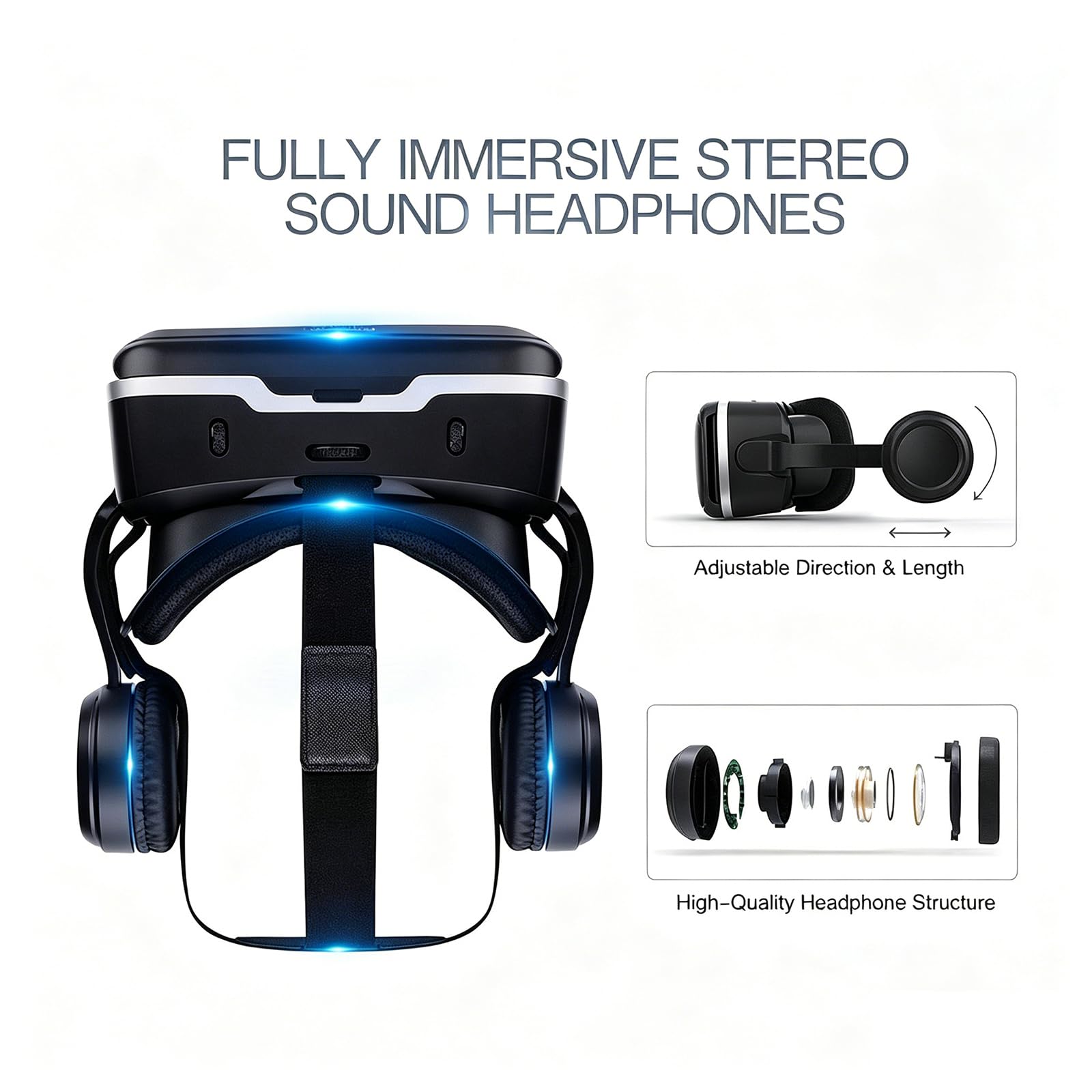 Visore VR per Smartphone, Visore per Realtà Virtuale con Campo Visivo 110°, Cinturino Regolabile Compatibile con Smartphone E Dispositivi Android con Schermi 4,7-6”per Film E Giochi 3D,Black