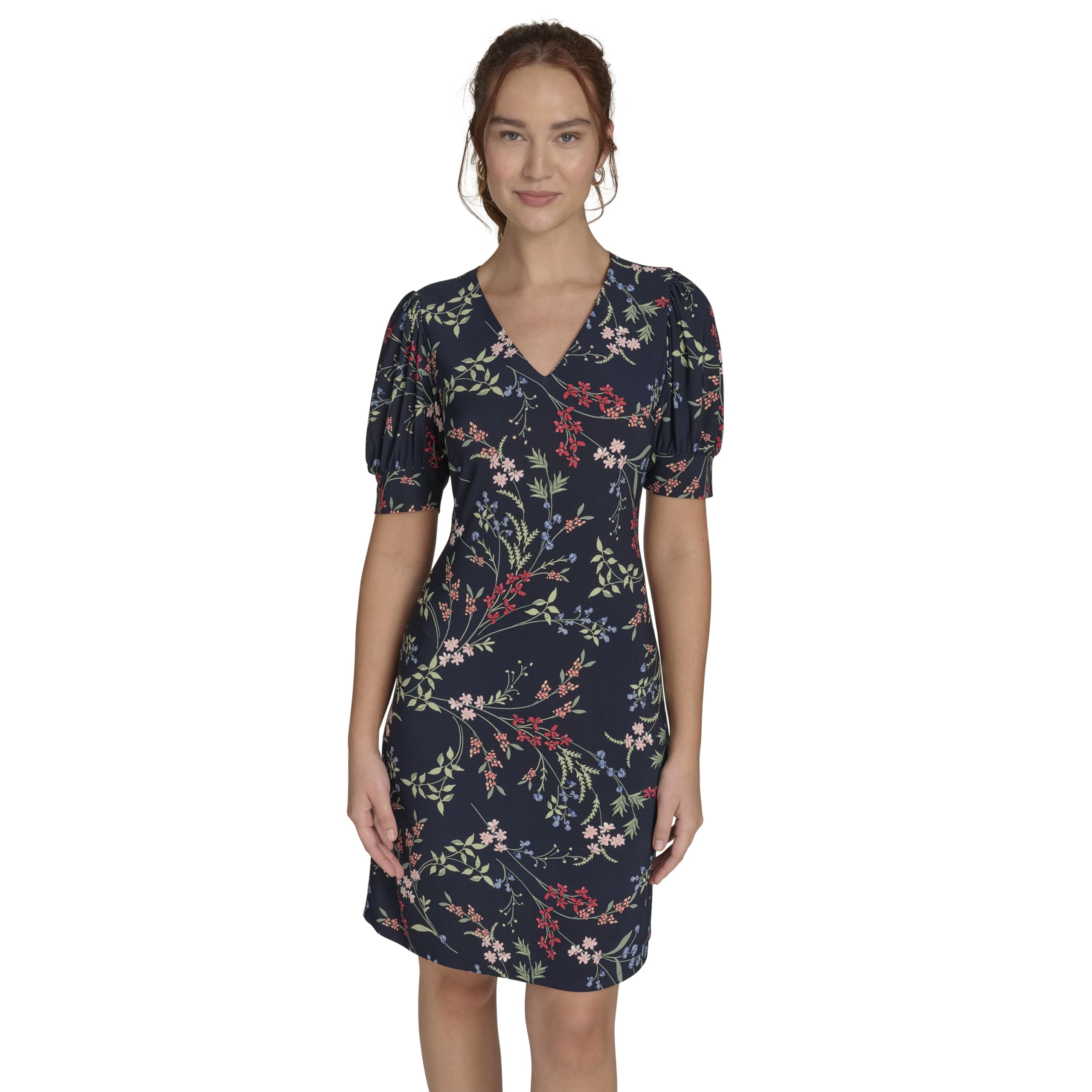 

                                                    Tommy Hilfiger Women's Short Puff Sleeve V-Neck Sh