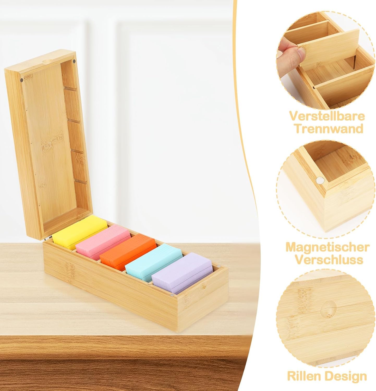 BEIMEIII A8 Wooden Aarteikarten Box with Lid 22.2 cm x 9.5 cm x 7 cm Classic Flashcard Box for Office, Schools and Home - Image 3