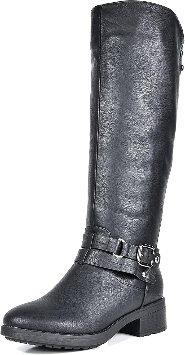DREAM PAIRS Women's Knee High Boots, Buckle Riding Boots 9 Black-u