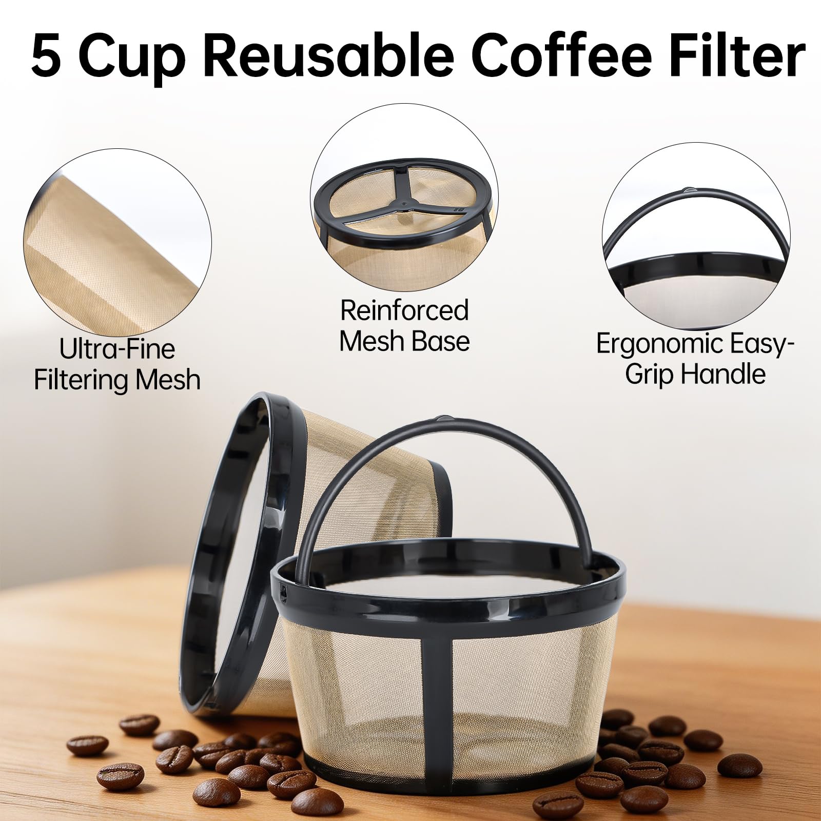 Wiederverwendbarer Kaffeefilter für 5 Tassen, kompatibel mit Mr Coffee Maker, passend für Mr Coffee 4 Tassen-Filter, permanenter Kaffeefilterkorb für Black and Decker und die meisten