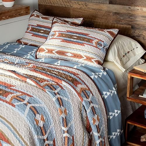 Miniatura 9 de Desert Mesa (juego de edredón) - Southwestern Geometric Aztec - Índigo, azul, óxido, naranja, arena, beige - Juego de ropa de cama individual - (1)