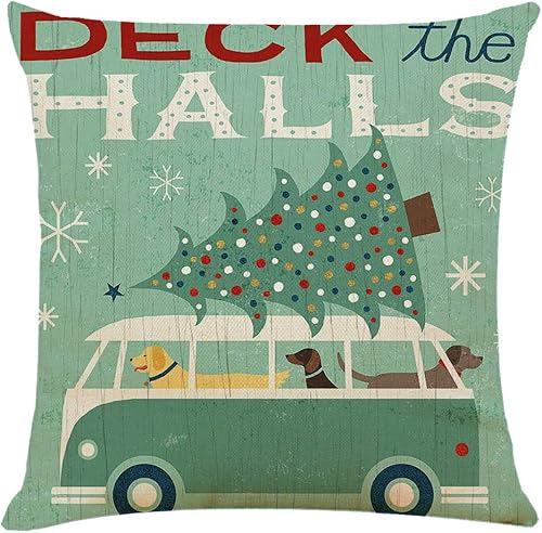 Miniatura 8 de Acronde 4 fundas de almohada cuadradas de 18 x 18 pulgadas, decoración navideña, de lino y algodón, fundas de cojín para sofá, hogar y automóvil