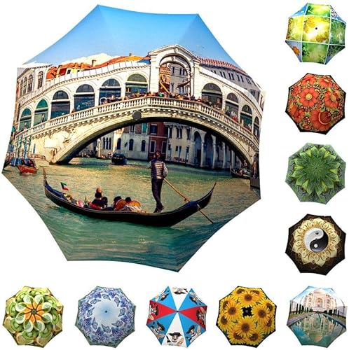 Miniatura 7 de Paraguas vintage de viaje con temática de viaje, paraguas de diseñador con apertura automática, paraguas artístico para mujer, paraguas de lluvia