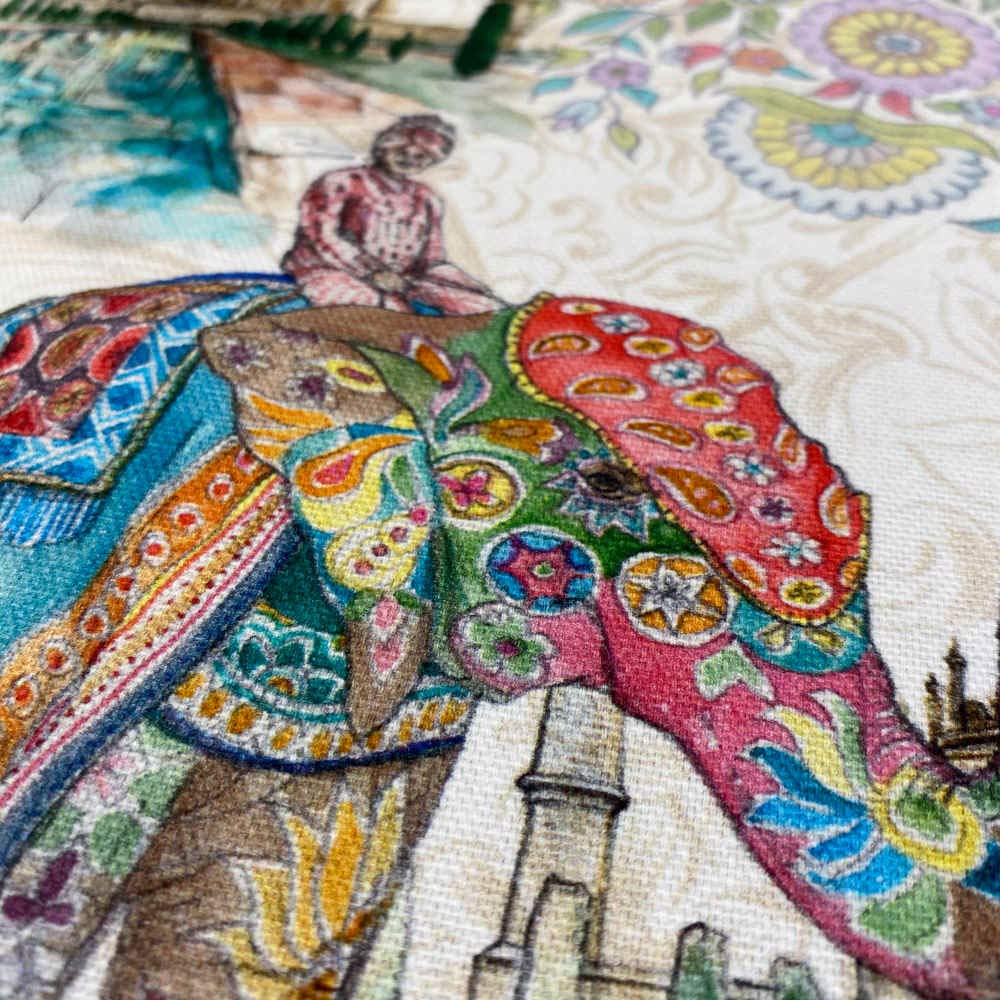 Kt KILOtela - Tela Loneta Estampada Digital, Half Panamá Algodón Orgánico, Standard 100 By Oeko-Tex, 100 Cm Largo X 280 Cm Ancho | Flores Indianas, Elizabeth - Amarillo ─ 1 Metro