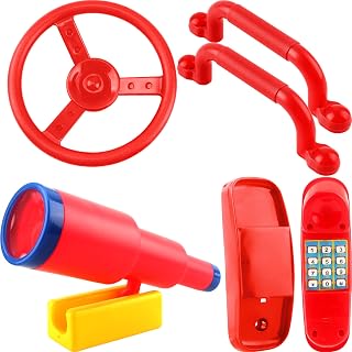 5 Pack Kids Playground Accessories Set Swingset Steering Wheel Plastic Telescope Safety Handles Telephone Toy for Outdoor Playhouse Playset (Color Set 3)