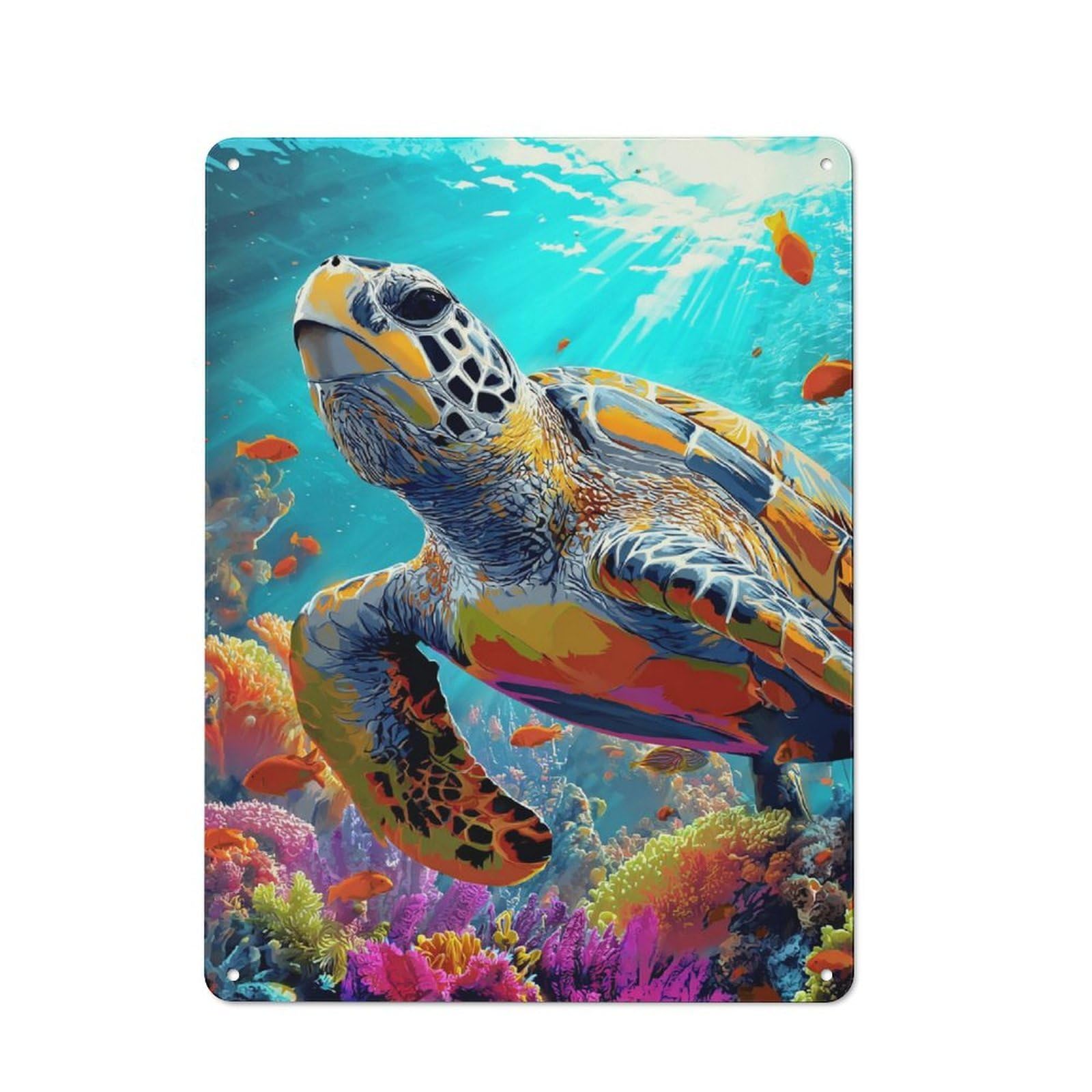 Junmoney Colorful Sea Turtle Underwater Cottage Metal Wall Decor 40X30cm, Shed Metal Sign For Conservatory, Home Bar Or Utility Room