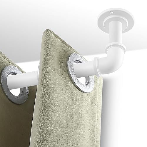 Miniatura 9 de OLV Barras de cortina industriales blancas para ventanas de 72 a 144 pulgadas (6-12 pies), barras de cortina opacas de 1 pulgada, para interiores y