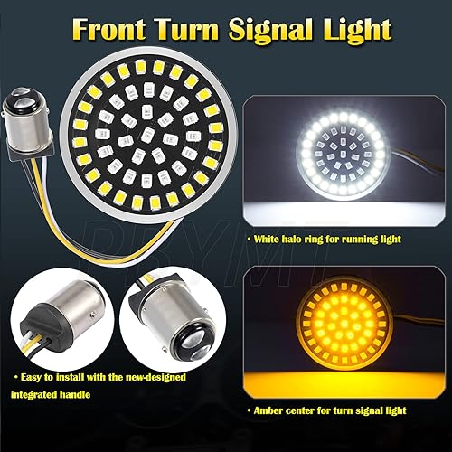 Miniatura 3 de PBYMT 1157 Luz LED de señal de giro frontal de 2 pulgadas, kit de cubierta de lente ahumada de bala compatible con Harley Davidson Dyna Softail